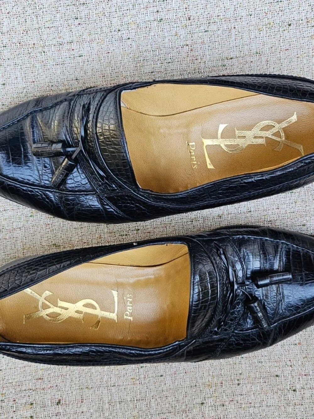Vintage YSL Paris Men Shoes Black Leather Upper Slip On Shoes Size 25.5 7.5US - Picture 3 of 12